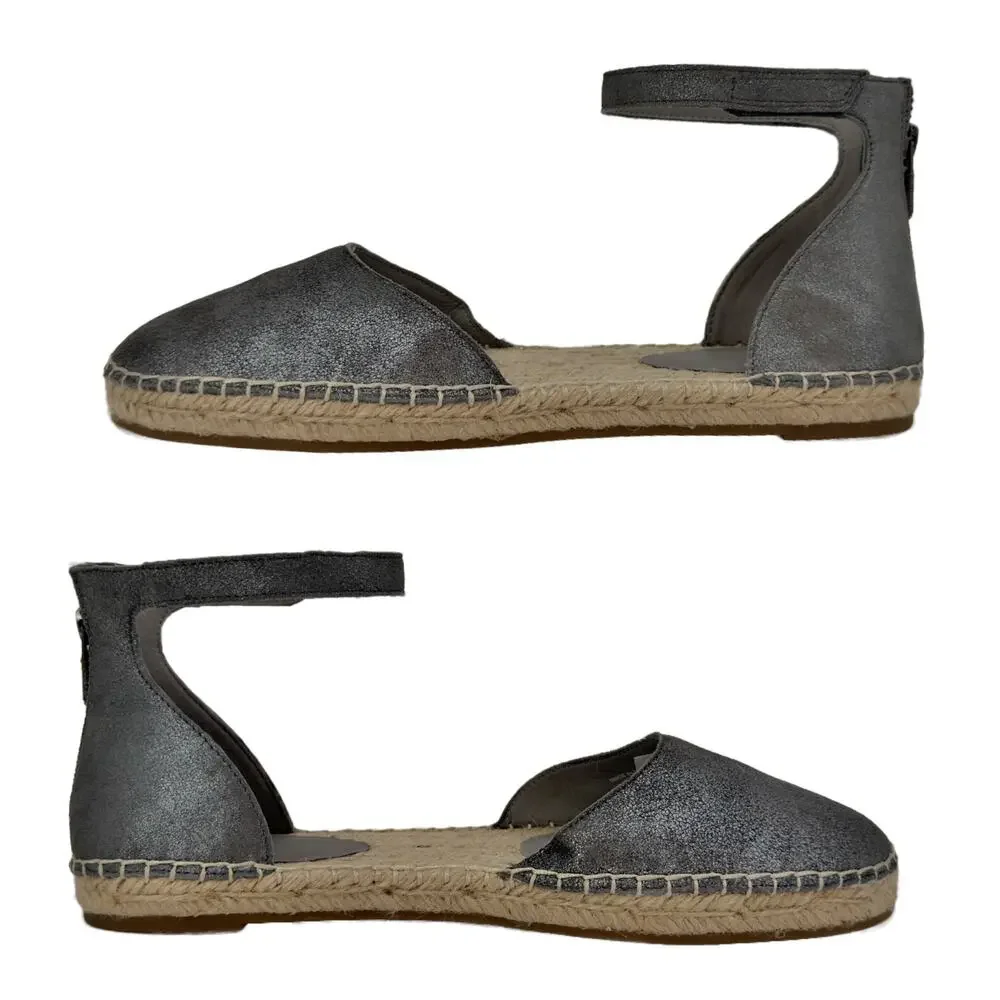 NEW Eileen Fisher Lala Espadrille Flats size 9 Gunmetal Silver Metallic Leather